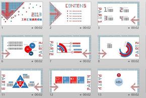 動態(tài)藍紅方塊工作匯報PPT模板