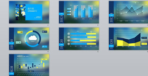 扁平化PPT自帶圖表 深藍(lán) 黃