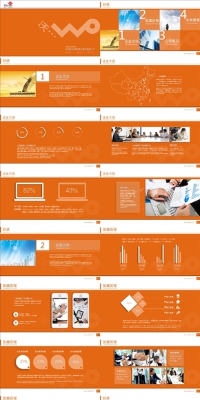 橙黃簡潔聯(lián)通沃4G專用匯報PPT模板