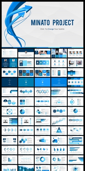 75 pages of blue dynamic arrow business report PPT template