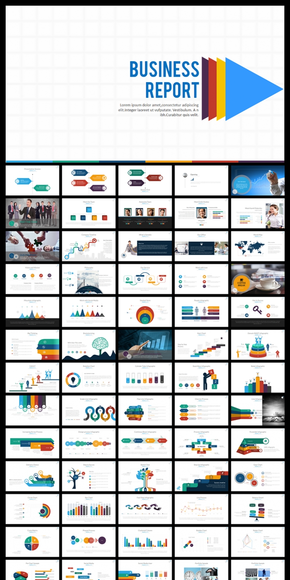  70 pages of colorful business report corporate culture PPT template