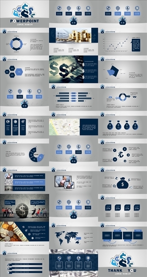 藍灰色金融創(chuàng)意貨幣符號通用PPT模板