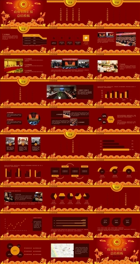 紅黃古典羊年政府年終匯報總結(jié)通用PPT模板
