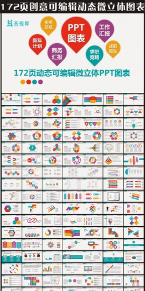 創(chuàng)意精美絕倫172款簡潔可編輯微立體主題系列圖表大集合創(chuàng)意動(dòng)態(tài)PPT圖表合集