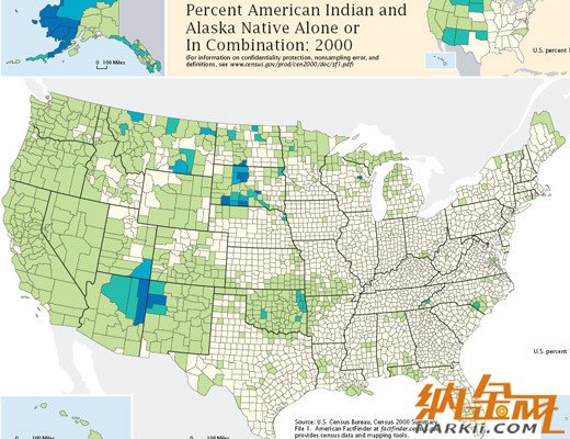 【演界信息圖表】綠白豆腐塊-地圖美國人印第安人分布情況