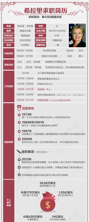 [演界信息圖表]扁平簡約-希拉里求職簡歷