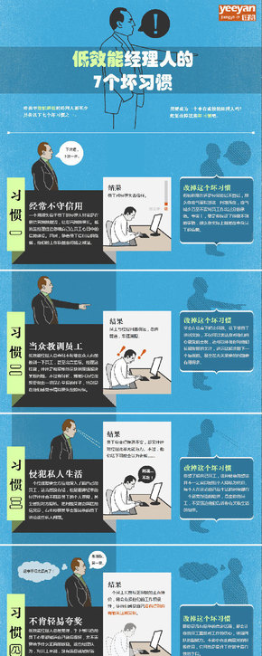 【演界信息圖表】藍(lán)色商務(wù)-低效能經(jīng)理人的7個(gè)壞習(xí)慣