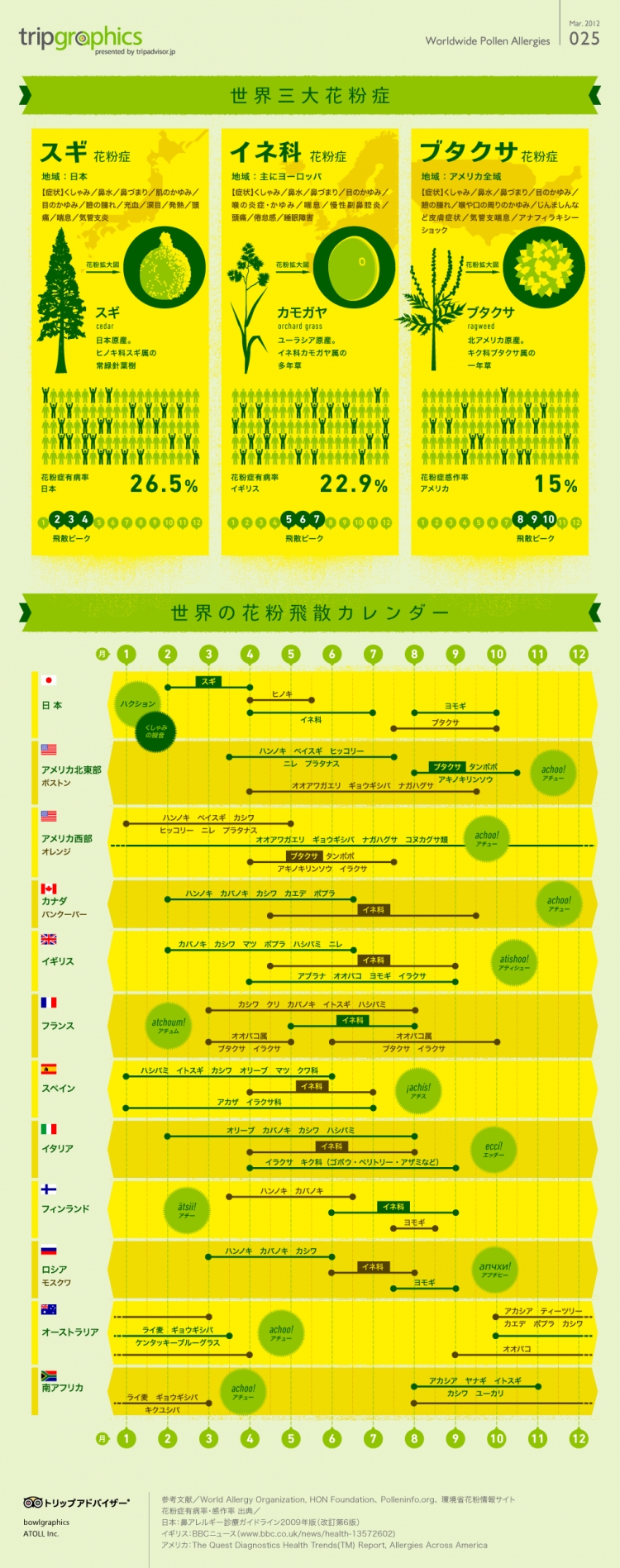 【演界信息圖表】黃綠扁平-世界三大花粉癥與花粉飛散日歷