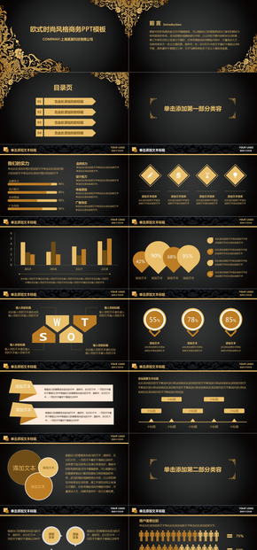 金色大氣時尚高檔歐式花紋風格PPT模板