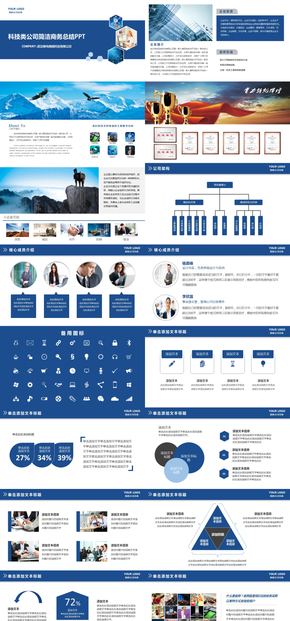 藍色簡約商務通用年終工作總結匯報科技企業(yè)文化宣傳產品介紹PPT模板