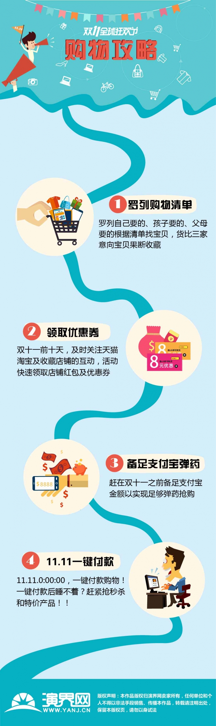 【信息圖】(AI格式) 路徑式信息圖——雙十一購物狂歡攻略