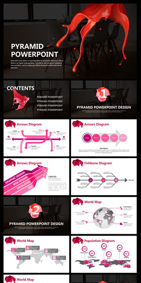 色彩濺射紅色簡潔喜慶商務(wù)匯報PPT模板（金字塔PPT）