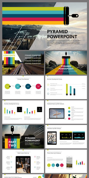 刷子創(chuàng)想設(shè)計干凈整潔簡約實用商務PPT模板（金字塔PPT）