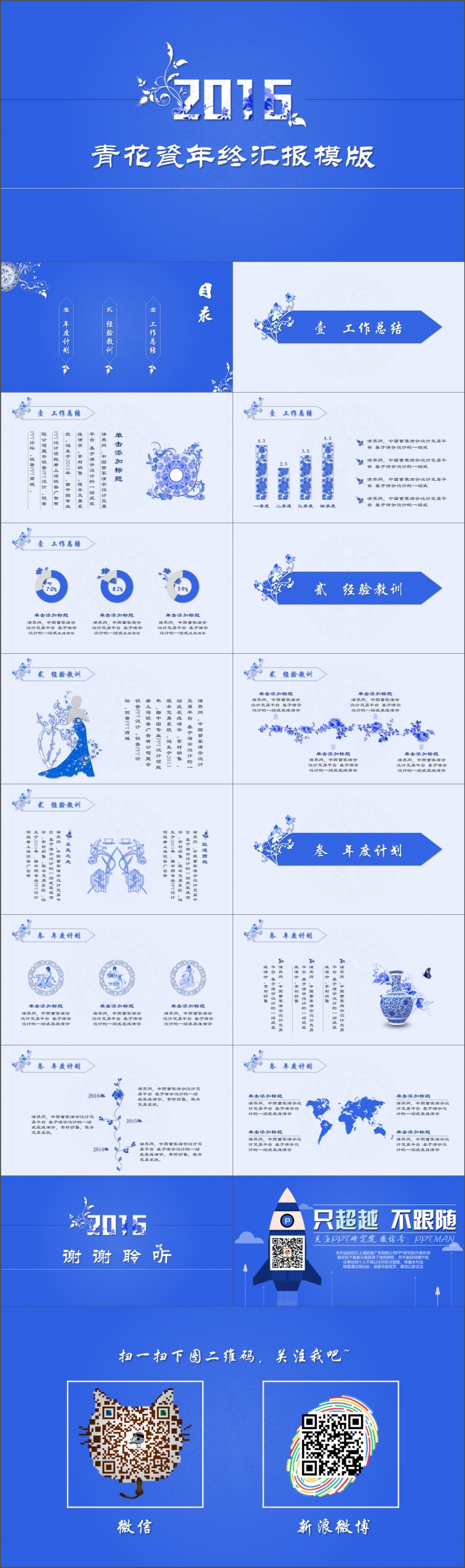 中國風(fēng)青花瓷年終匯報PPT模版