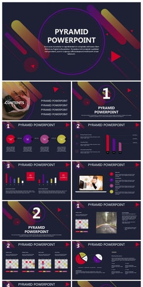 爛漫主義絢麗多彩好看實用PPT模板（金字塔PPT）
