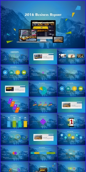 2016藍色簡約商務演示PPT