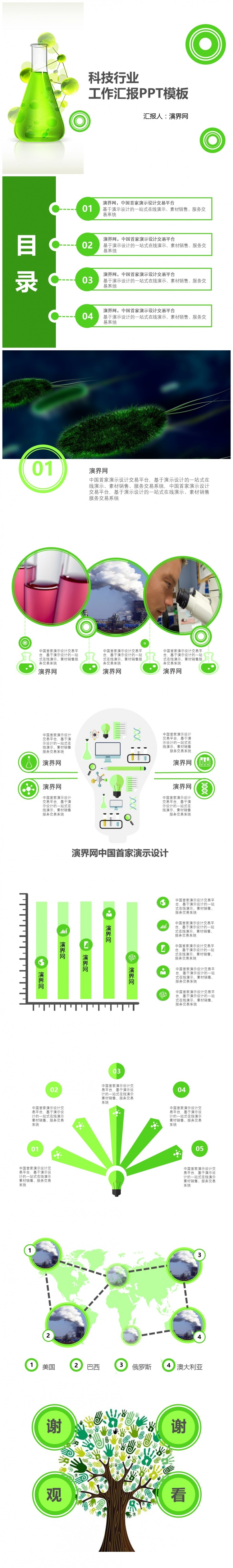 扁平化PPT模板，生物醫(yī)藥化工環(huán)保科技行業(yè)工作匯報