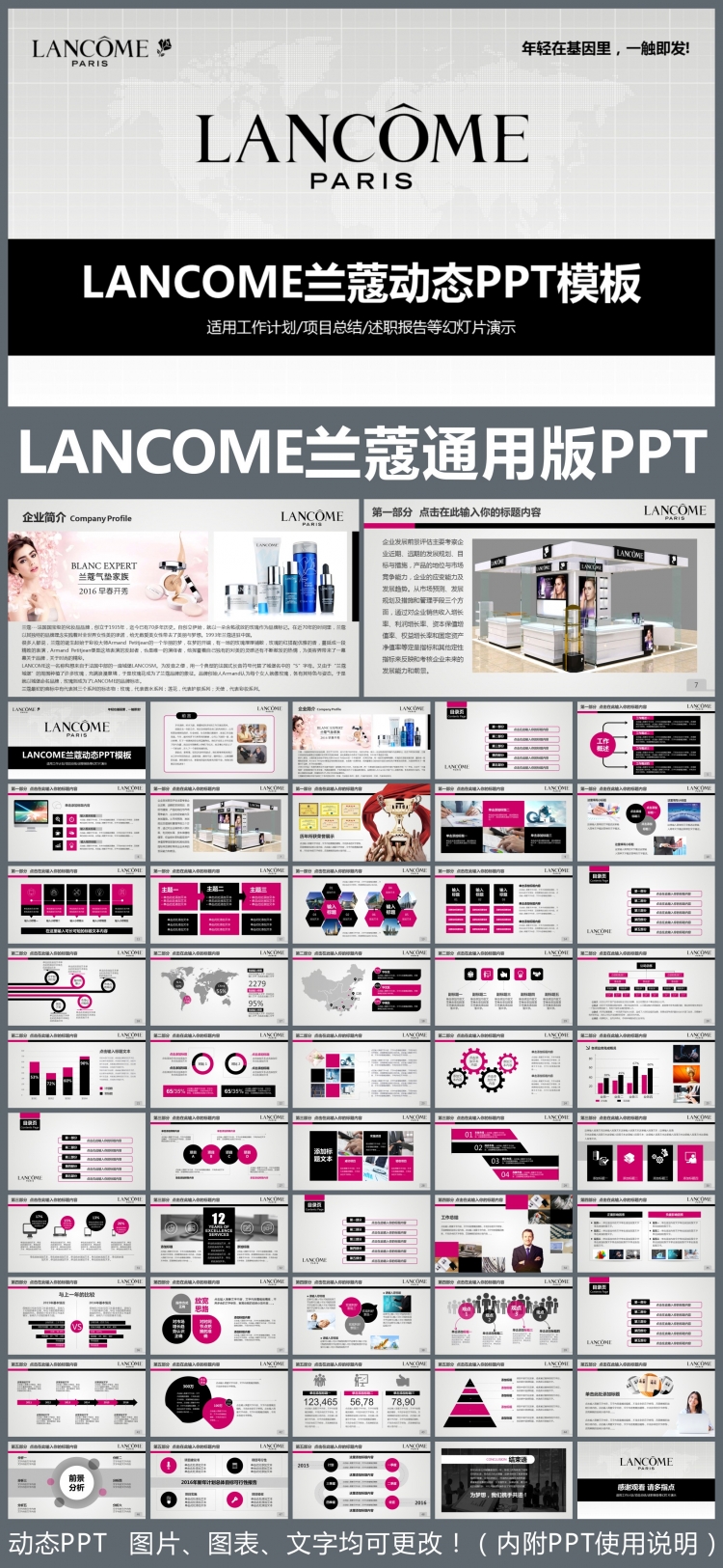 lancome兰蔻企业简介通用版动态ppt专用模板 述职报告 工作总结 工作