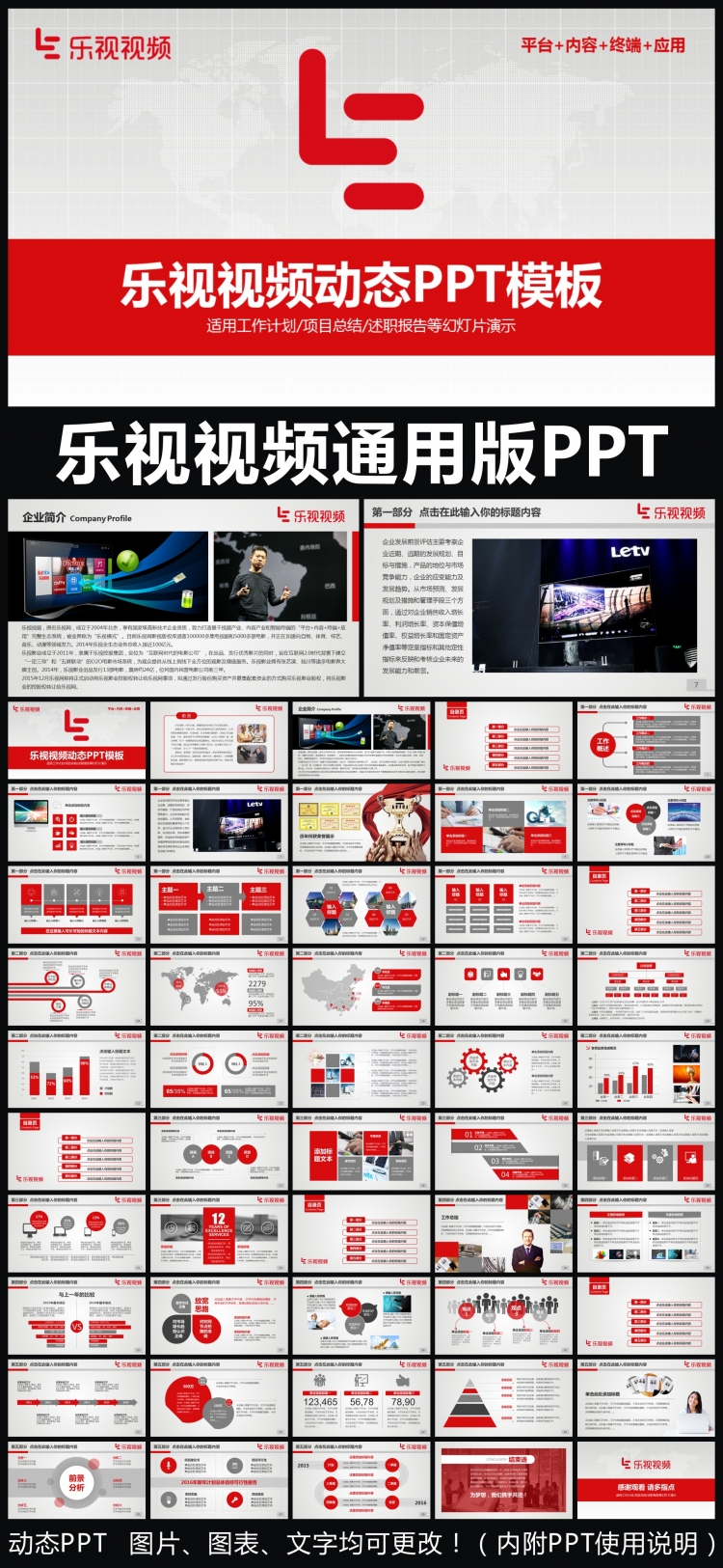 樂視視頻企業(yè)簡(jiǎn)介通用版動(dòng)態(tài)PPT專用模板 述職報(bào)告 工作總結(jié) 工作匯報(bào) 年終總結(jié) 新年計(jì)劃