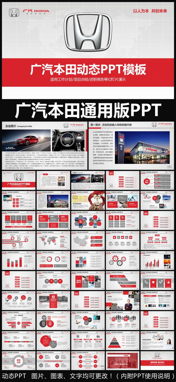 Honda本田廣汽本田通用版PPT專用模板 述職報告 工作總結 工作匯報 年終總結 新年計劃