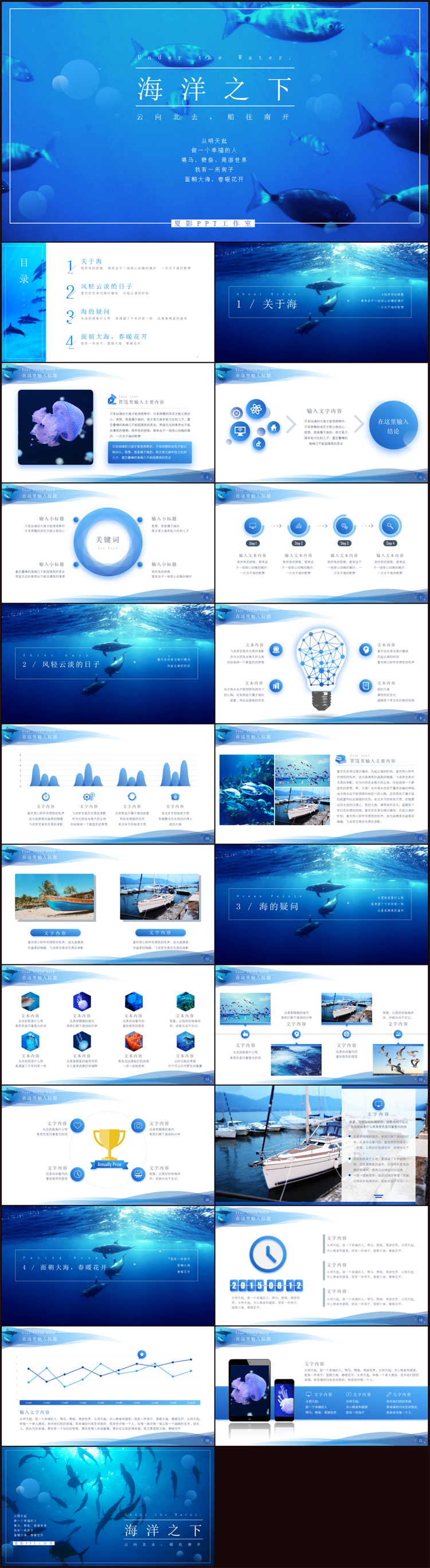 海洋之下文藝范商業(yè)計(jì)劃書年終匯報(bào)PPT模板(兩種配色）
