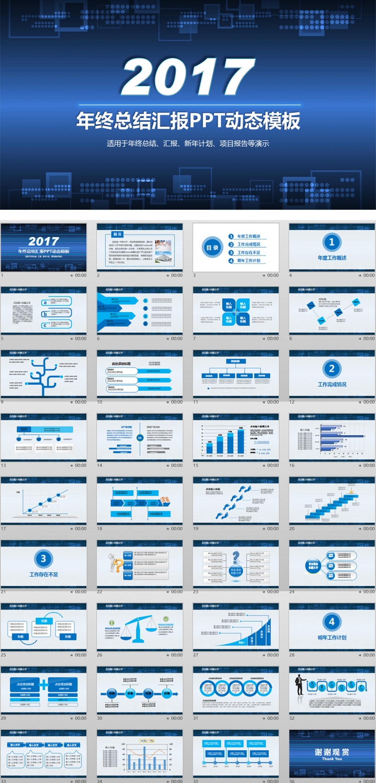2017蓝色年终总结汇报ppt模板