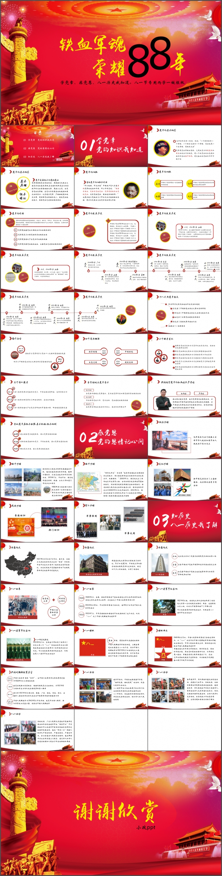 簡約紅黃黨政兩學(xué)一做八一建軍88周年專題黨課模版