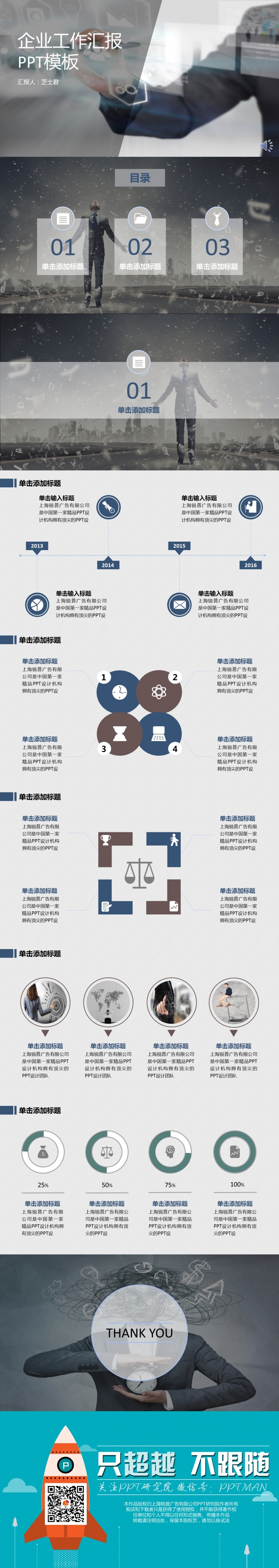 藍色扁平化企業(yè)工作匯報PPT模板