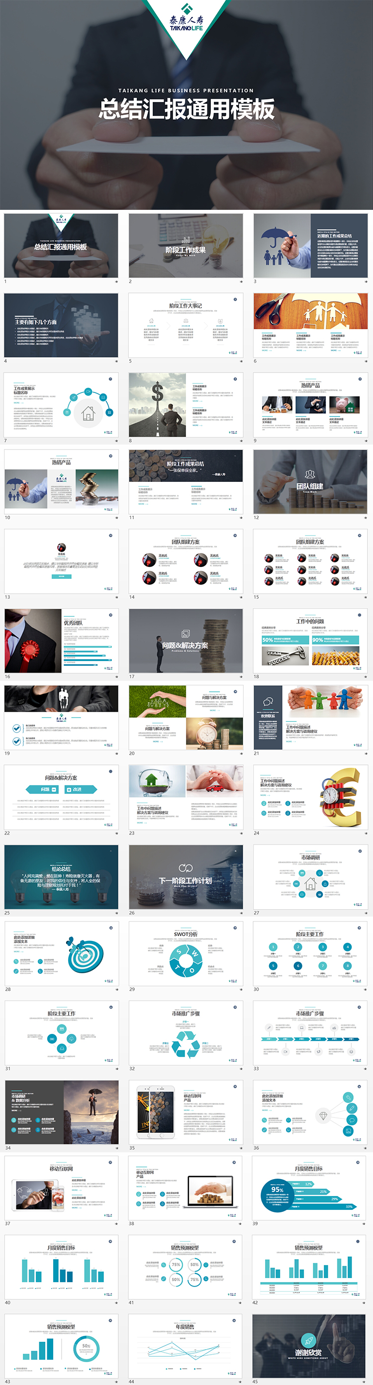 泰康人壽PPT 保險公司金融理財工作總結(jié)通用版PPT模板 45頁