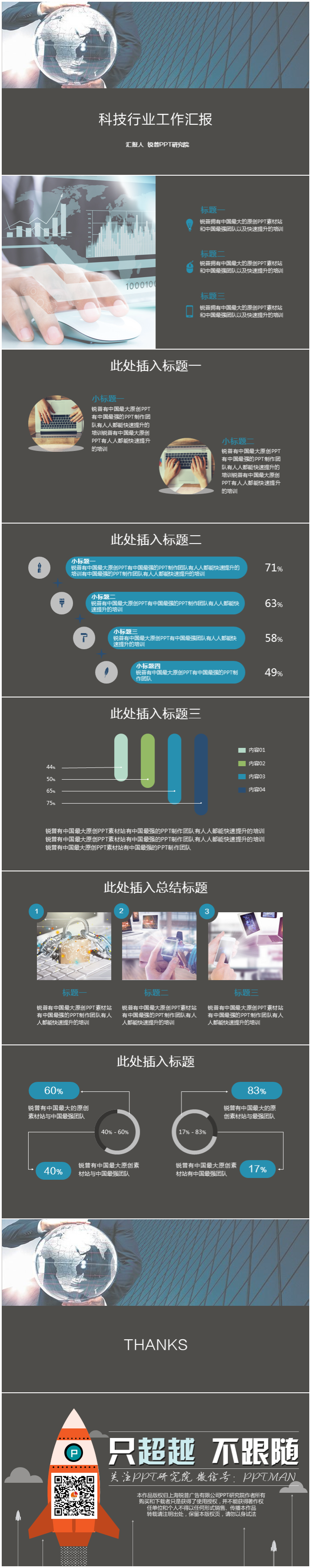 灰黑扁平商務科技工作匯報PPT模板