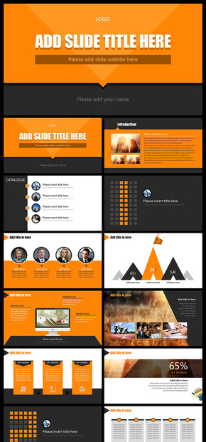 橙色扁平化歐美風商務匯報總結ppt模板