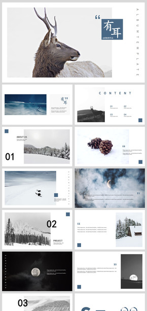 【有耳】畫冊(cè)風(fēng)極簡(jiǎn)藍(lán)灰系企業(yè)產(chǎn)品介紹通用PPT模板
