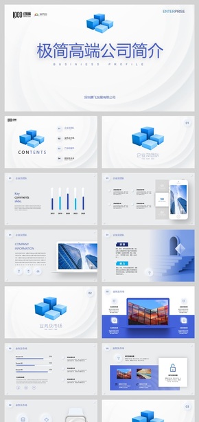 藍白極簡設(shè)計高端公司簡介企業(yè)情況介紹PPT模版