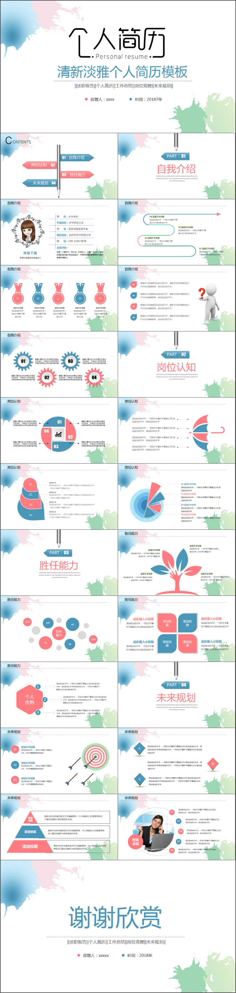 綠色簡潔扁平崗位競聘求職簡歷實用型模板