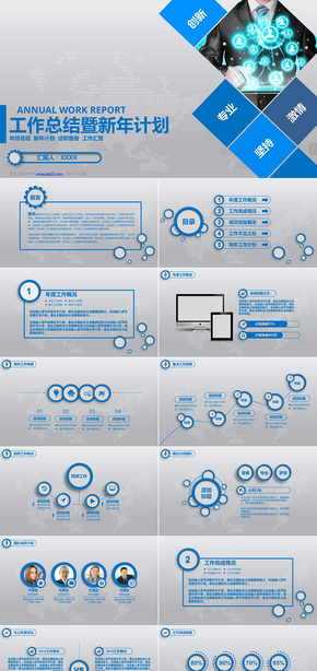 藍色簡約工作報告年終工作總結新年計劃述職報告商務匯報動態(tài)ppt模板