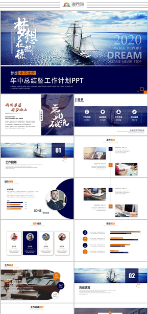 創(chuàng)意夢想揚帆起航工作匯報計劃總結工作總結年中總結ppt模板