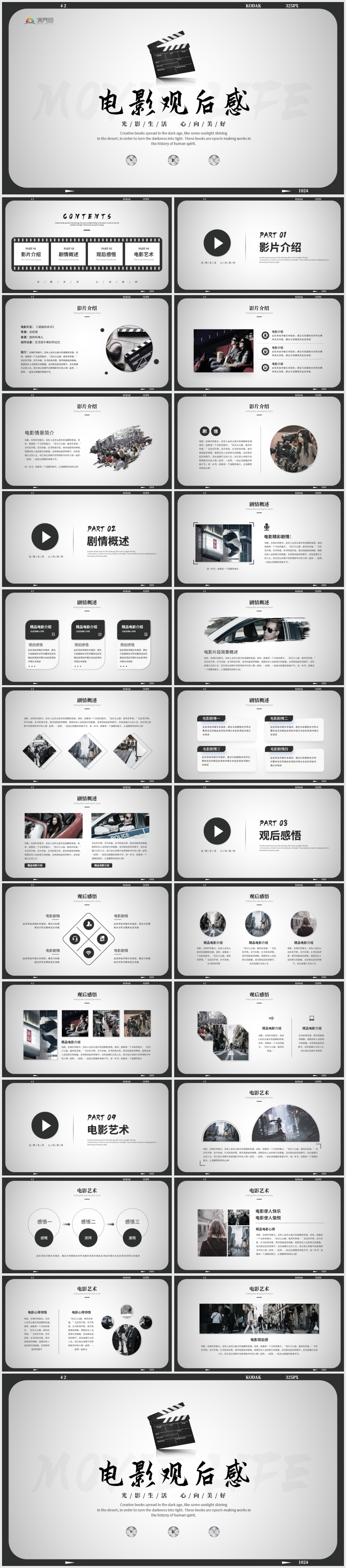 黑白簡約風(fēng)電影介紹電影觀后感電影推薦電影分享PPT模板