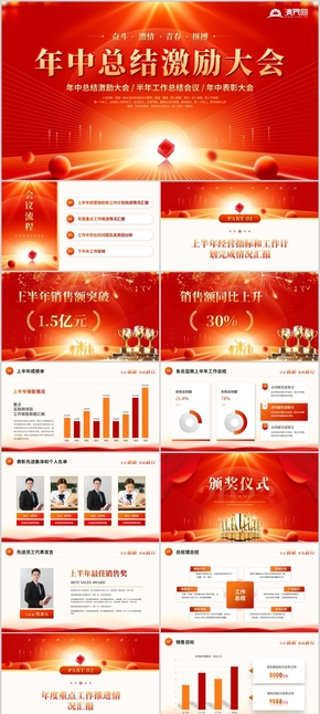  Red Atmosphere Year end Summary Conference Year end Commendation Conference Award PPT Template