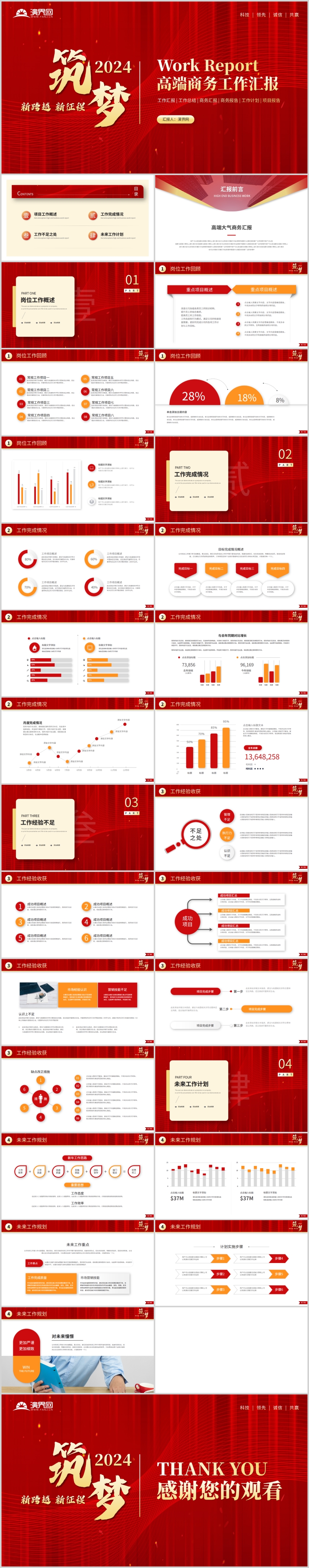  Red high-end atmosphere business office summary plan ppt template
