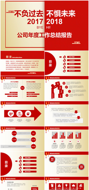 不負過去不懼未來創(chuàng)意2018商務工作總結報告PPT模板