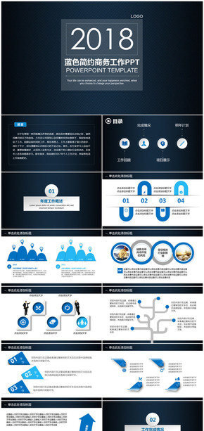 藍(lán)色簡約歐美商務(wù)風(fēng)工作總結(jié)匯報通用PPT模板