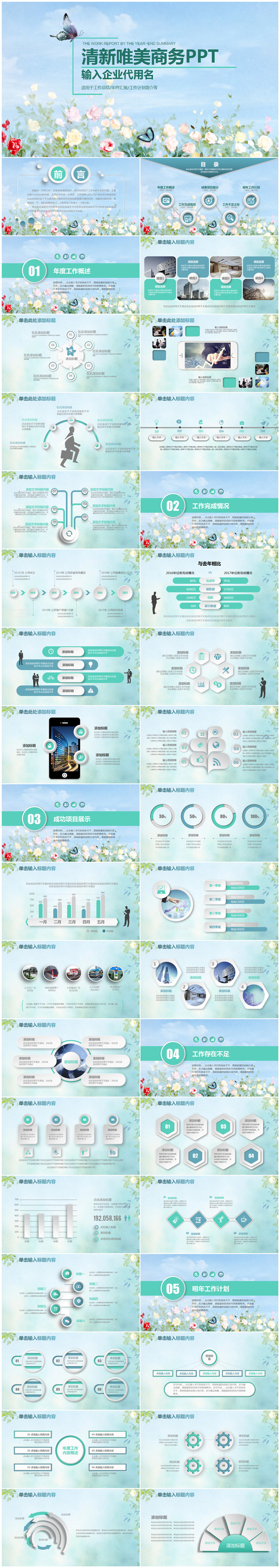 唯美清新花卉商務(wù)通用年終總結(jié)計劃PPT模板