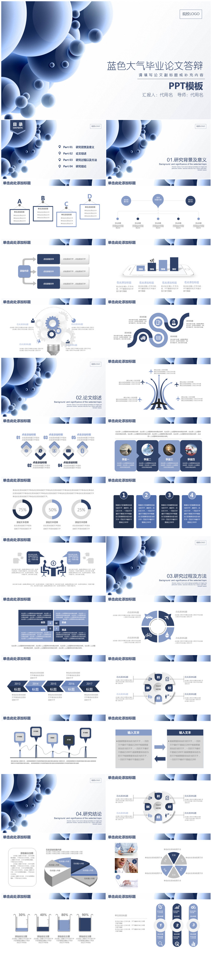 藍(lán)色簡(jiǎn)約大氣框架完整畢業(yè)論文答辯通用PPT模板