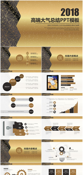 金色高端大氣商務通用總結計劃匯報PPT模板