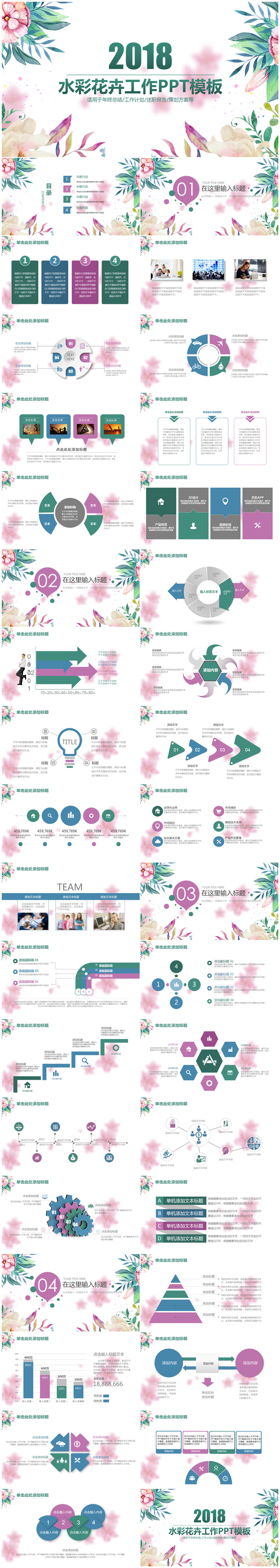 水彩清新花卉2018商務(wù)工作總結(jié)匯報(bào)通用PPT模板
