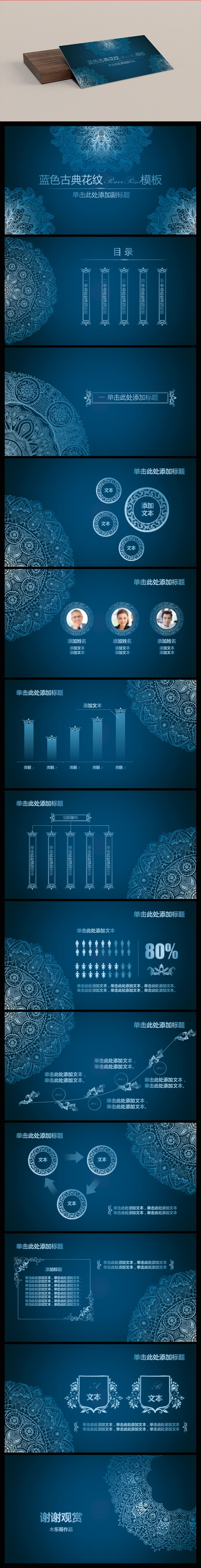 完整商務藍色水墨中國風2018商務工作總結計劃通用PPT模板