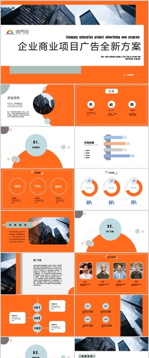 橙色幾何商業(yè)項(xiàng)目廣告方案展示總結(jié)匯報(bào)PPT