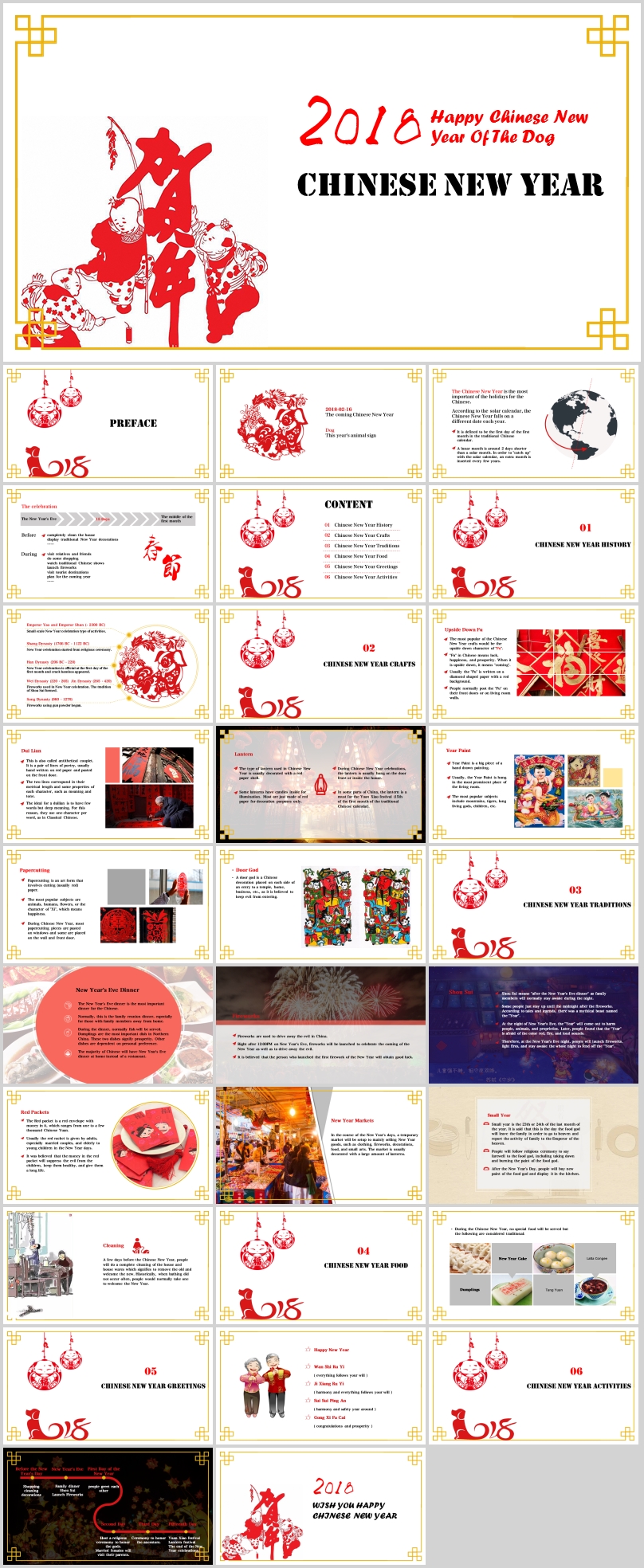 2018狗年春節(jié)紅色黃色英文完整結(jié)構(gòu)PPT Chinese new year