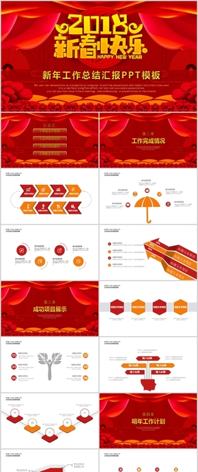 紅色大氣新年工作總結(jié)匯報(bào)PPT模板