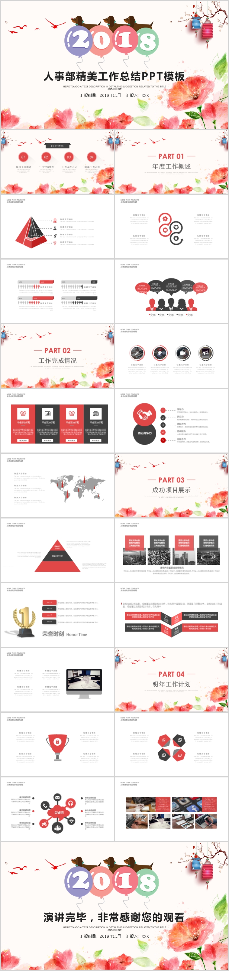2018精美狗年新年工作總結年終匯報月度報告項目管理商業(yè)策劃方案PPT模板